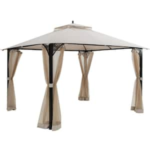 12 ft. x 10 ft. Beige Outdoor Patio Gazebo Slant Leg Canopy