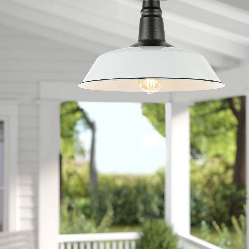 Camila Modern Farmhouse 14" White & Black Metal LED Flush Mount