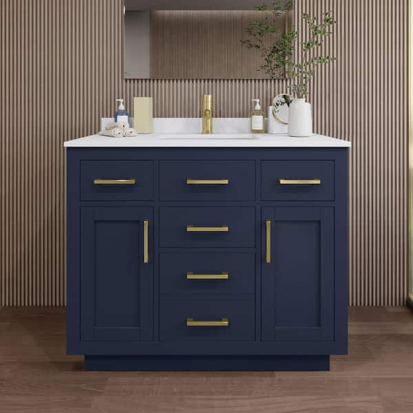 Wyndham Collection Beckett TK 42 in. W x 22 in. D x 35 in. H Single Bath Vanity in Dark Blue with White Cultured Marble Top
