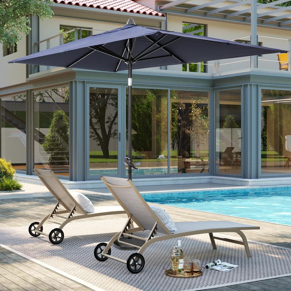 Navy Blue Rectangular Aluminum Patio Umbrella with Crank and Tilt