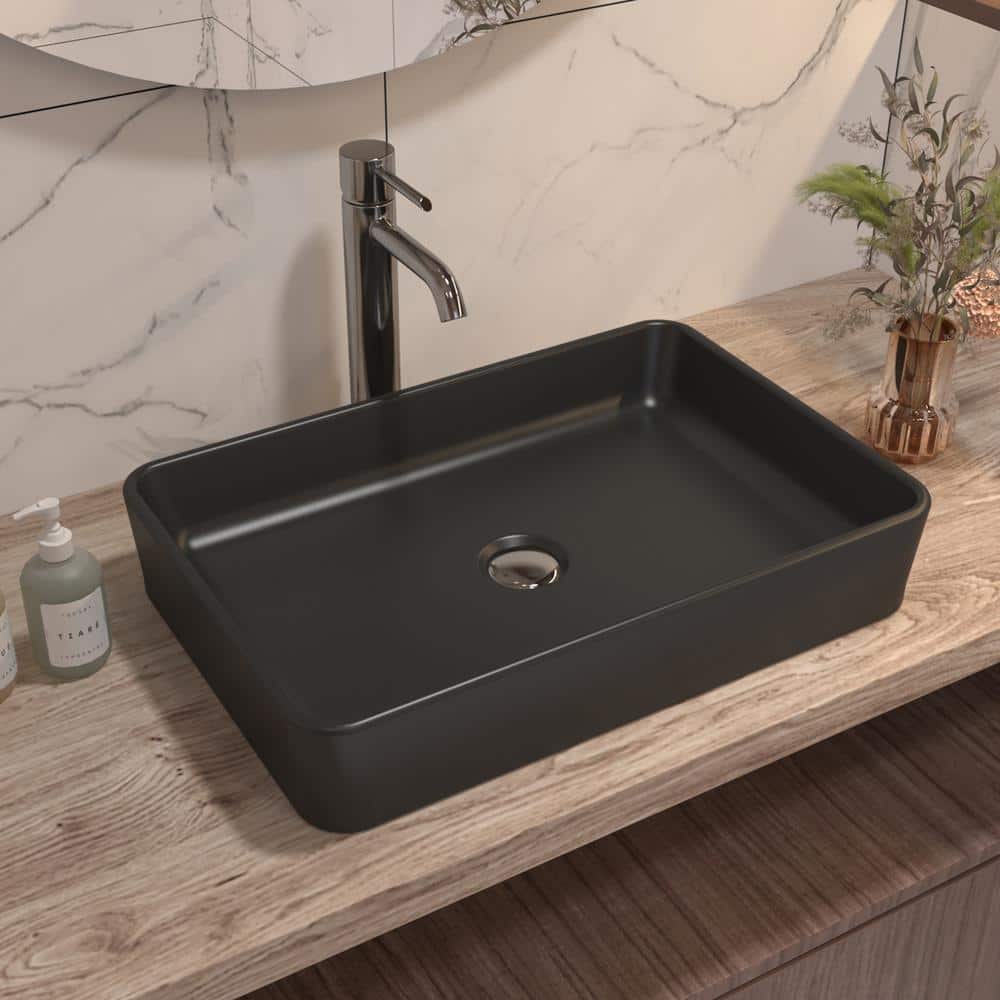 Matte Black Rectangular Ceramic Bathroom Vessel Sink