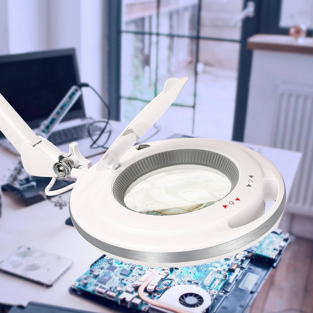 White Adjustable Swing Arm LED Magnifying Desk Lamp