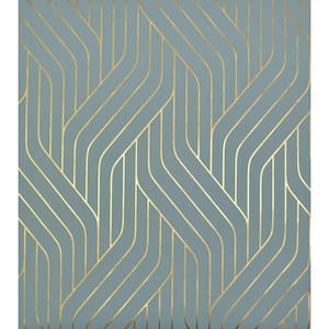 56.9 sq. ft. Blue/Gold Ebb And Flow Wallpaper