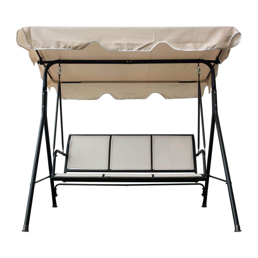 51.18 in. W 3-Seater Black Brown Metal Patio Swing with Adjustable Angle Be