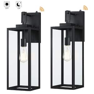Bonanza 22 in. 1-Light Matte Black Outdoor Wall Lantern Sconce with Dusk to Dawn (2-Pack)