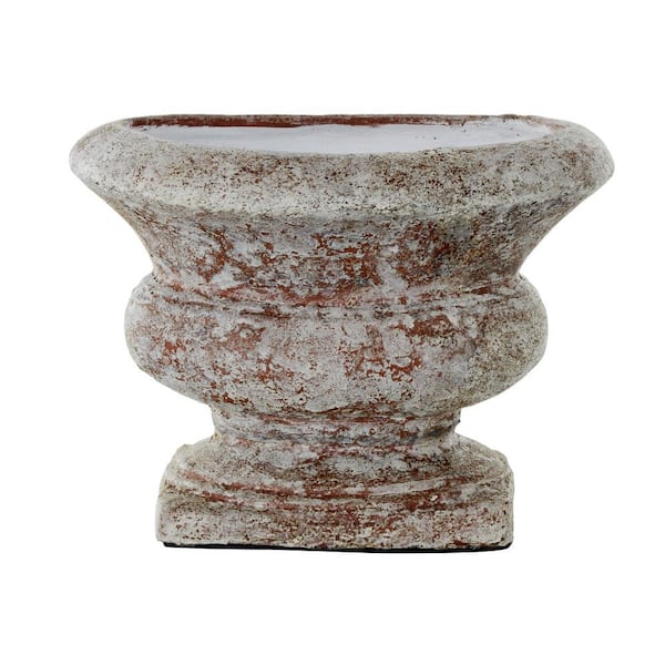 Brown Antique Style Textured Wide Ceramic Decorative Vase with Copper Accents