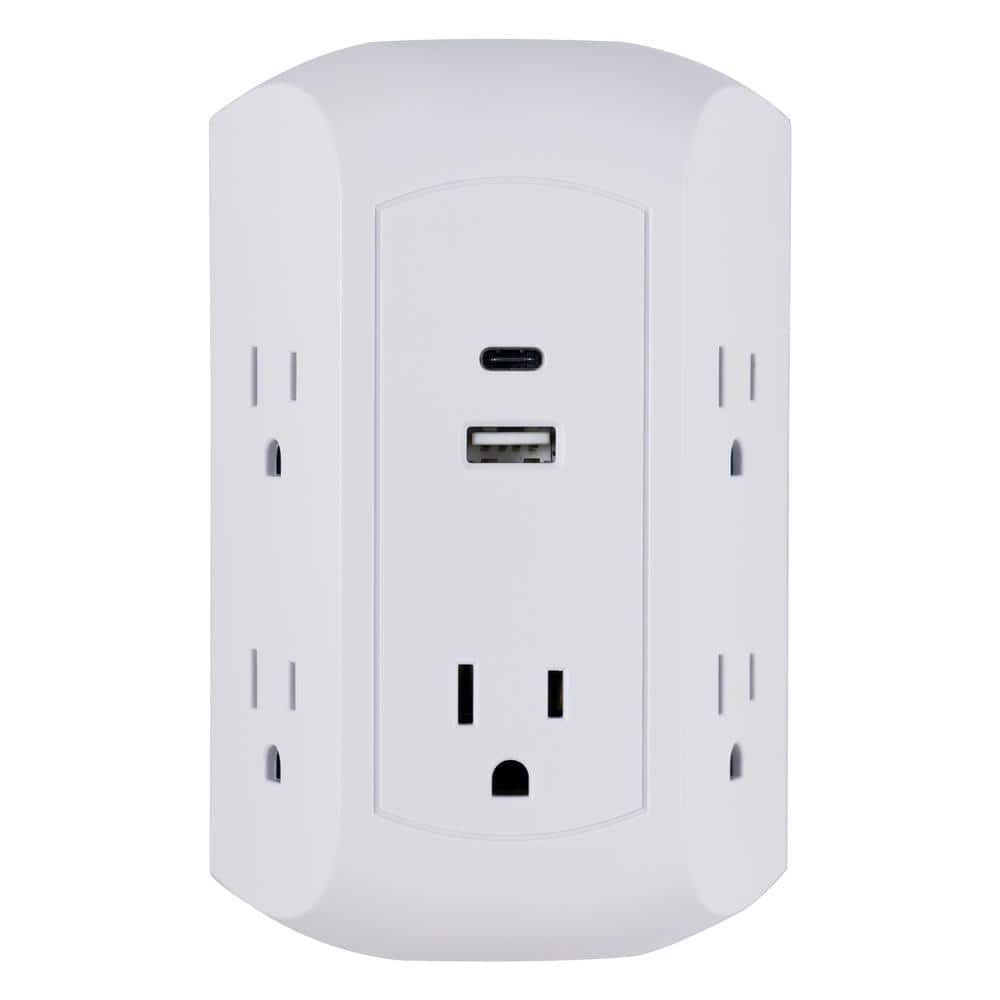 5-Outlet Surge Protector Wall Tap with USB-A and USB C Ports