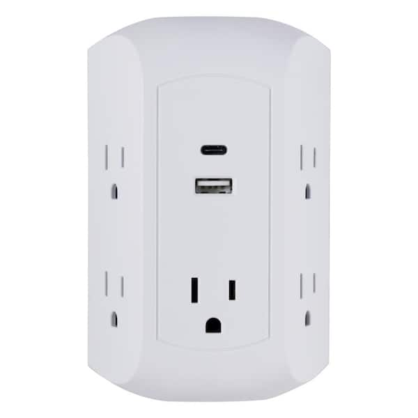 GE 5-Outlet Surge Protector Wall Tap with USB-A and USB C Ports