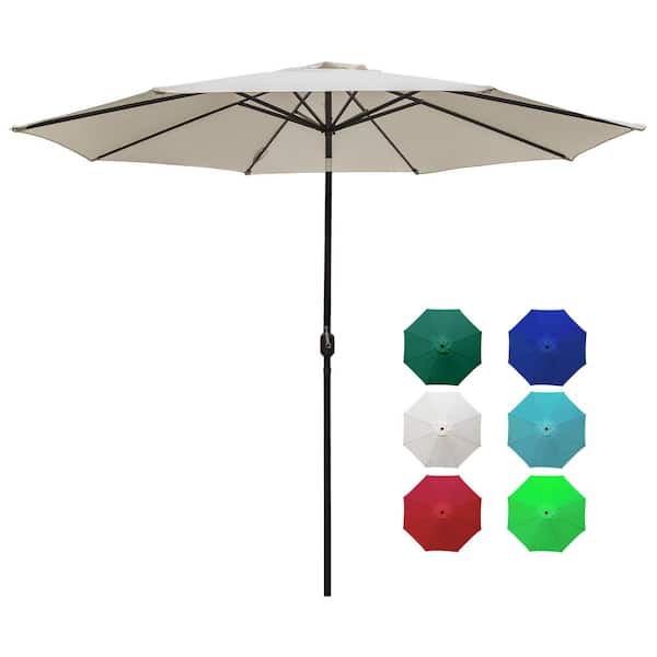 LAUREL CANYON 9 ft. Steel Market Push Button Tilt and Crank Outdoor Patio Umbrella in Beige