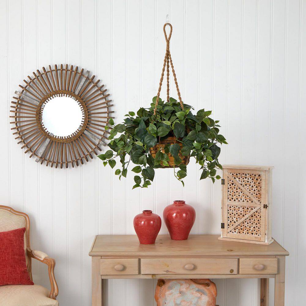 Lush Green Silk Philodendron in Decorative Plastic Hanging Basket