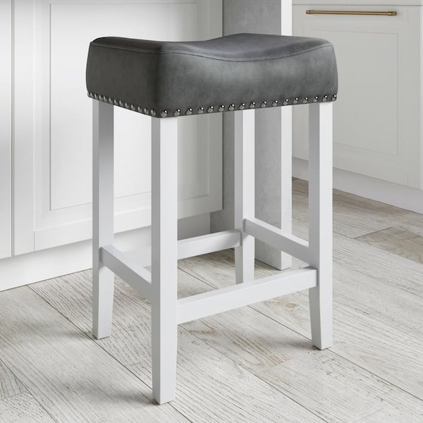 Nathan James Hylie 24 In Dark Gray Pu, Leather Saddle Bar Stools 24