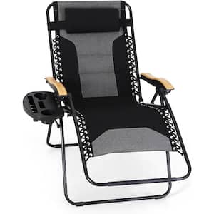 Oversized Black and Gray Metal Reclining Lawn Chair