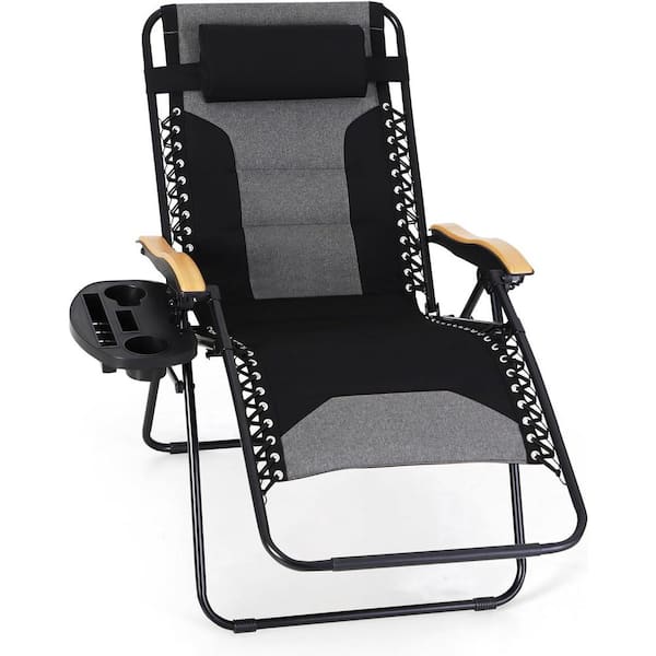 ITOPFOX Oversized Black and Gray Metal Reclining Lawn Chair