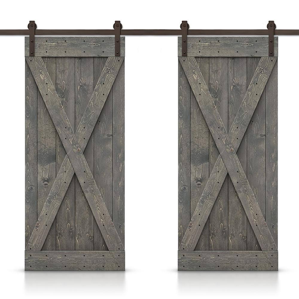 X 64 in. x 84 in. Weather Gray Stained DIY Solid Pine Wood Interior Double Sliding Barn Door with Hardware Kit price history on PriceWatchPro