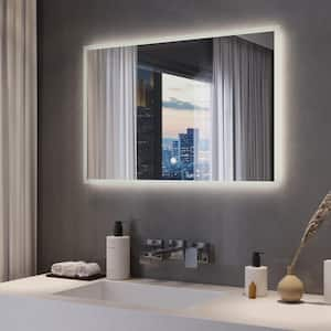 36 in. W x 24 in. H Rectangular Frameless Dimmable LED Light Anti-Fog Wall Mounted Bathroom Vanity Mirror in Silver