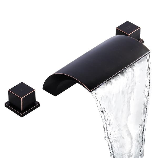 Double-Handle Tub Deck Mount Roman Tub Faucet Waterfall Bathtub Filler in Oil Rubbed Bronze