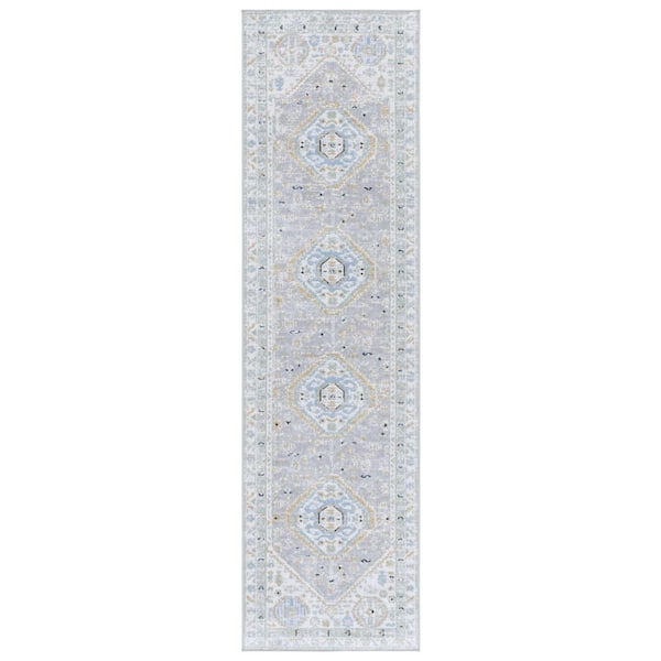 Bayside 2 ft. x 8 ft. Green/Gray Traditional Medallion Runner Rug