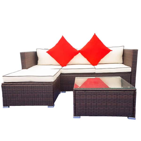 ATHMILE 27.1 in W Square Arm 3-piece L Shaped Fabric Sectional Sofa in Beige