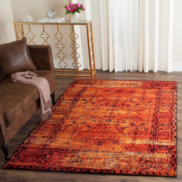 Vintage Hamadan Orange 7 ft. x 9 ft. Border Area Rug