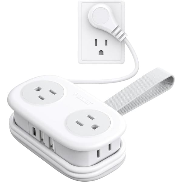 4 ft. White Travel Power Strip Wrapped Compact Short Extension Cord with 4 Outlets 3 USB Ports Extension Cord for Travel