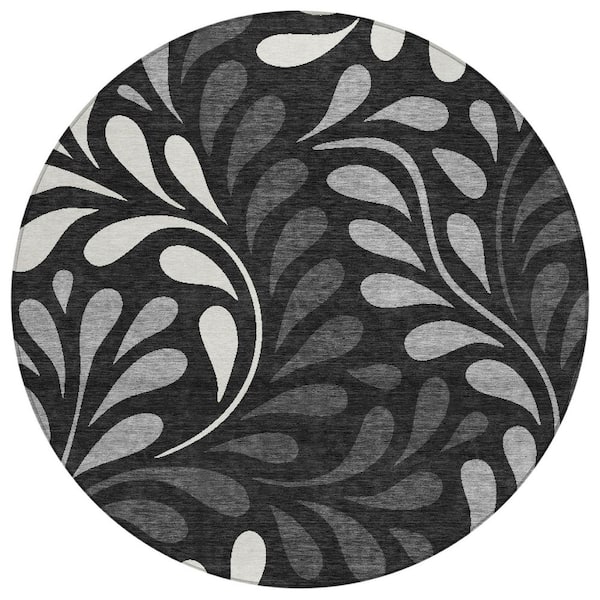 Chantille Machine Washable Indoor/Outdoor Abstract ACN2411 Black 8 ft. x 8 ft. Round Rug