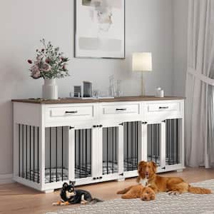 Large Wooden Dog Kennel with 3 Drawers, XL Dog Crate Furniture for 3 Dogs, Indoor Wooden Dog House Pens with 2 Dividers