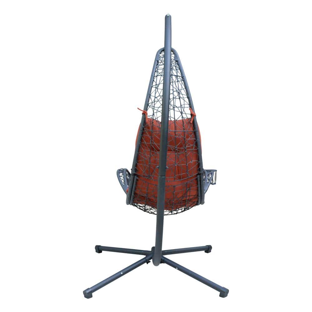 Charcoal Grey Rattan Wicker Hanging Chair with Cushion