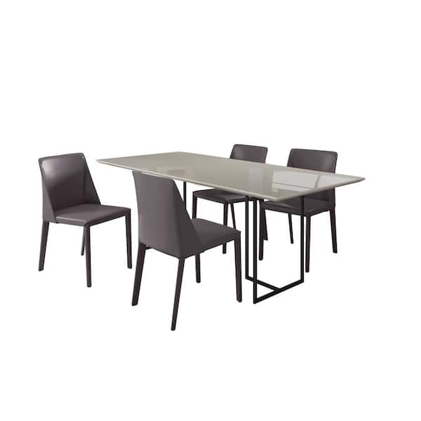 Manhattan Comfort Celine and Paris 5-Piece Off White and Grey Glass Top Dining Room Set (Seats 4)