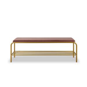 17.72 in. H x 55.12 in. W Pink Metal Shoe Storage Bench with Velvet Upholstered