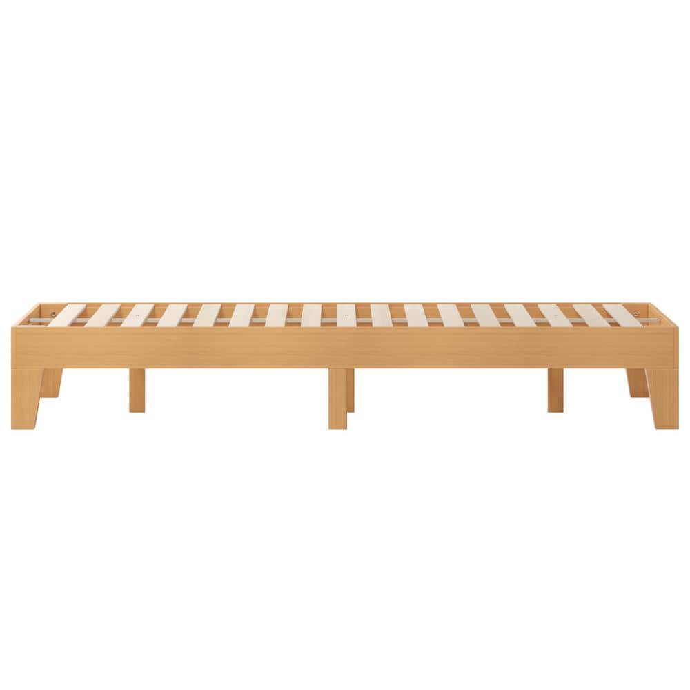 Natural Pine Queen Platform Bed with Storage Drawer and Slats