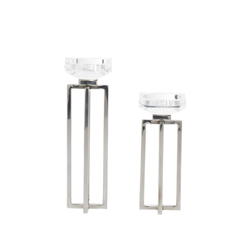 Silver Stainless Steel Square Candle Holders, Set of 2