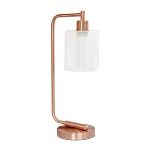 Vintage Vantage 18.8 in. Rose Gold Minimalist Industrial Curved Arm Task & Reading Desk Lamp with Clear Glass Shade