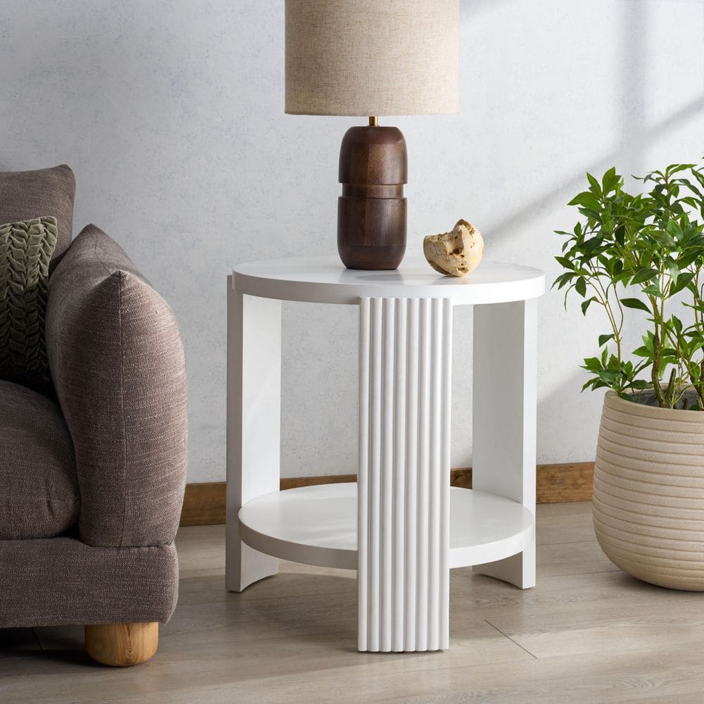 Liabella 22 in. White Round Wood End Table