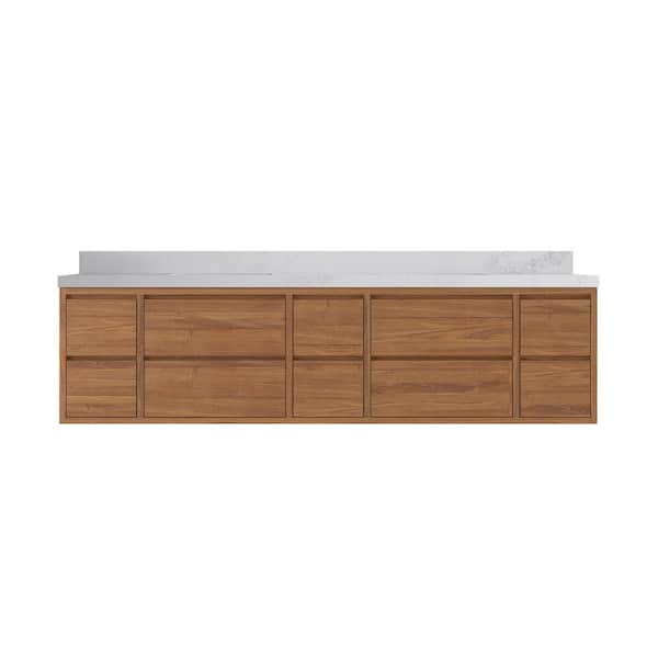 Willow Collections Madison Float 84 in. W x 22 in. D x 36 in. H Double Sink Bath Vanity in Dark Natural with 2" Calacatta Nuvo Top