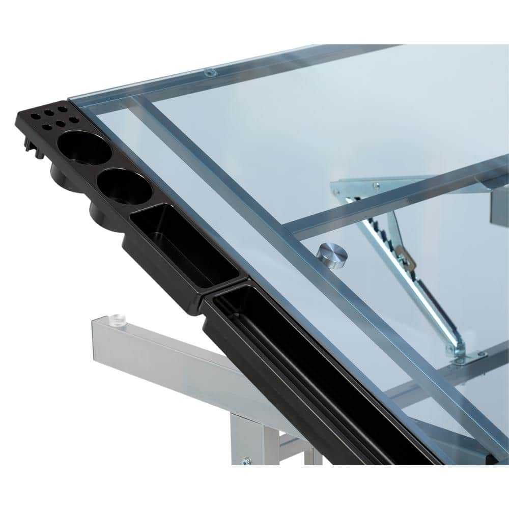 Silver-Blue Tempered Glass Craft & Drawing Desk with Adjustable Angle