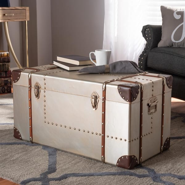 Baxton Studio Bechet Silver Storage Trunk 154-9188-HD - The Home Depot