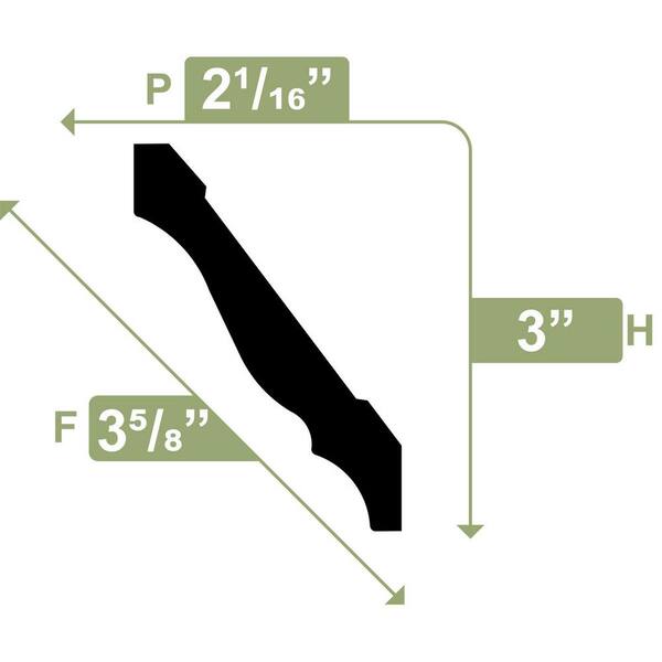 Ekena Millwork 3 in. x 3-5/8 in. x 96 in. Crown Moulding, PVC (12-Pack)