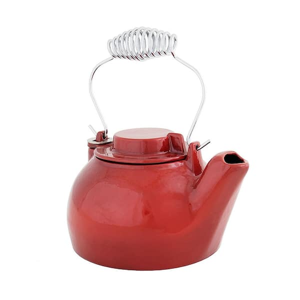 Enameled Humidifying Kettle, 9.25 Inch Tall, Red