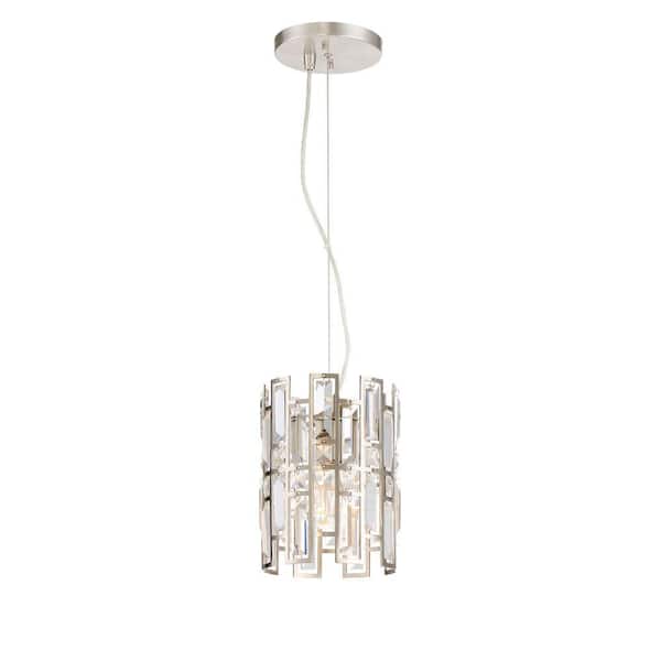 Designers Fountain West 65th 100-Watt 1-Light Satin Platinum Mini-Pendant with Faceted Glass Shade