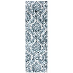 Isabella Navy/Ivory 2 ft. x 7 ft. Floral Geometric Medallion Runner Rug