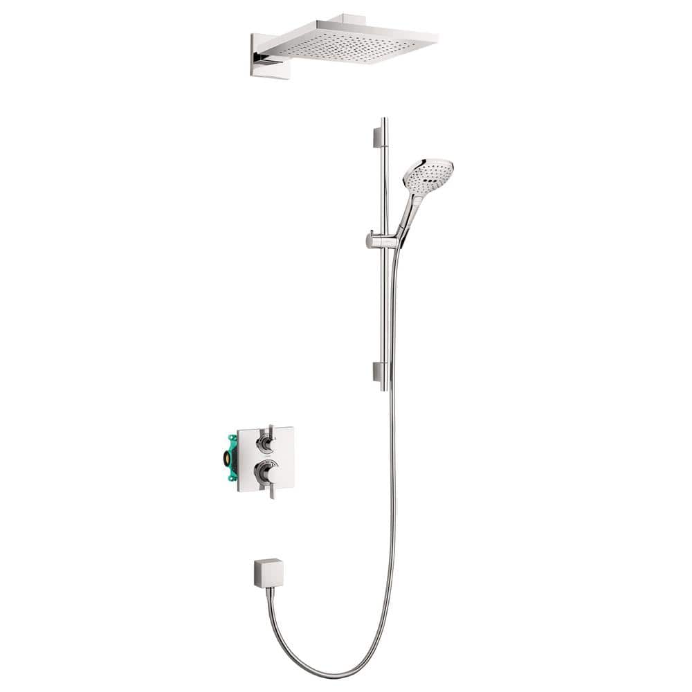 Hansgrohe Raindance E 3-Spray Square Showerhead and Wall Bar Set