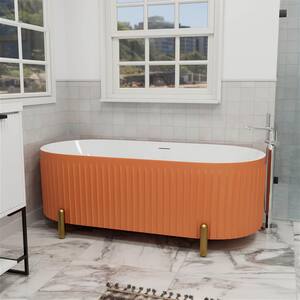 Doric 67 in. x 31 in. Acrylic Non-Whirlpool Soaking Bathtub with Center Drain Metal Support Paw in Bright Orange