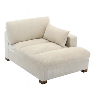 Modern Right Armrest Beige Corduroy Fabric Upholstered Tufted Chaise Longue with Wood Frame and 1-Pillow