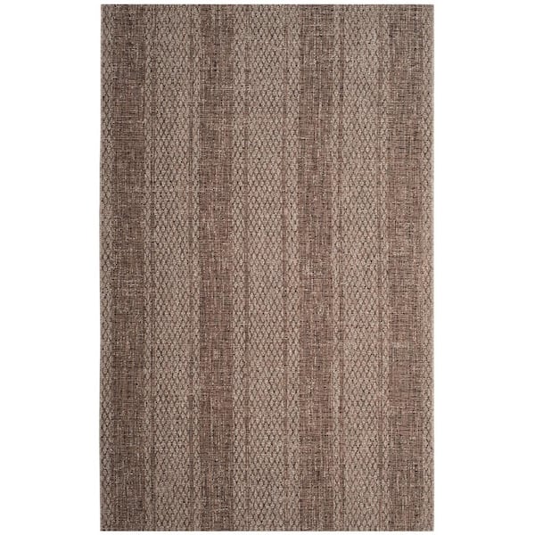 SAFAVIEH Courtyard Light Beige/Light Brown Doormat 3 ft. x 5 ft. Distressed Striped Diamond Indoor/Outdoor Patio Area Rug