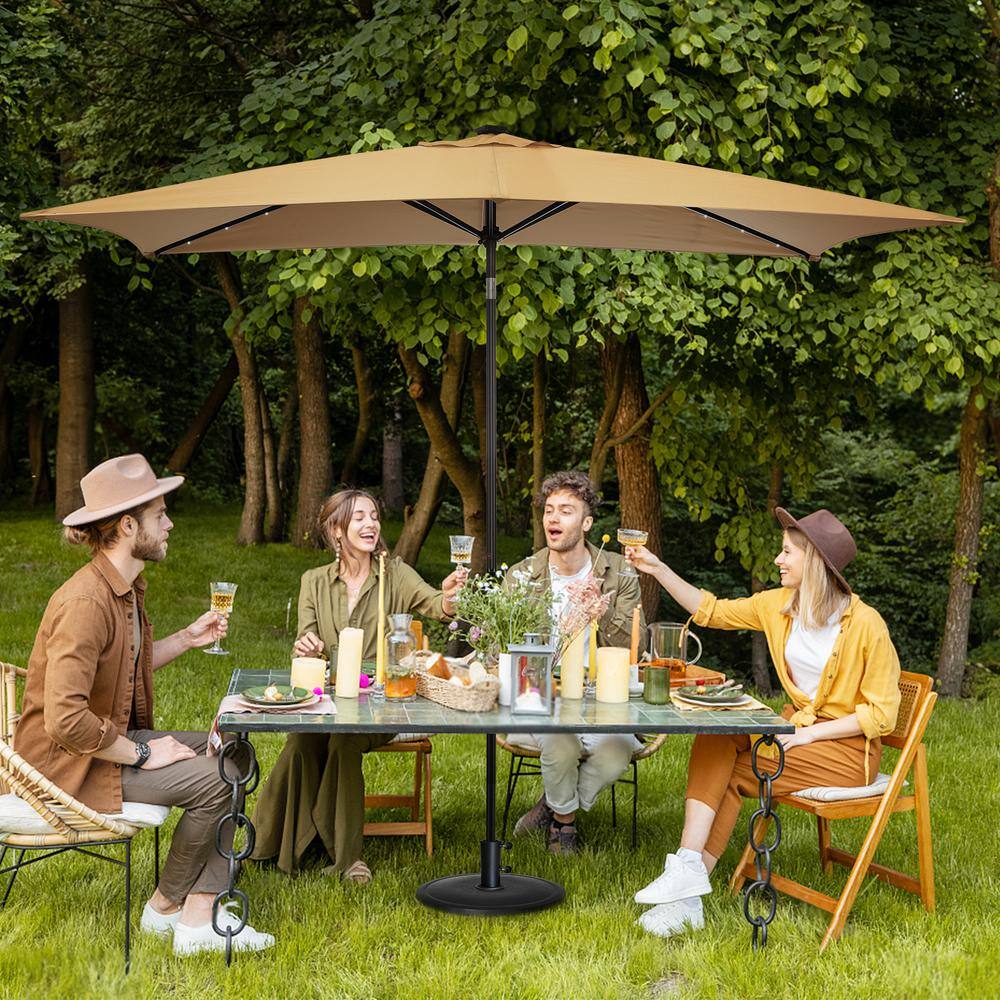 Nude Rectangular Steel Outdoor Umbrella with Solar LED Lights