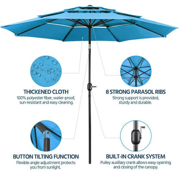 Yaheetech 9 ft. Patio Umbrella Outdoor 3 Tier Vented Table Umbrella with 8  Sturdy Ribs DY9ooy0001 - The Home Depot