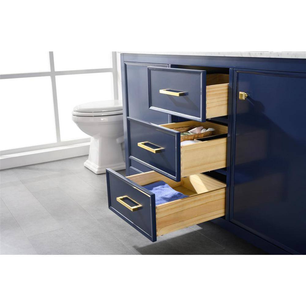 Blue Double Sink Vanity with Carrara Marble Top and Gold Hardware