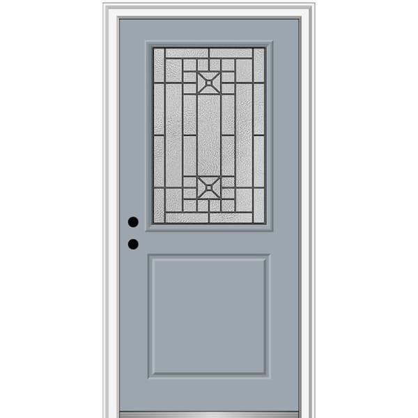 MMI Door 32 in. x 80 in. Courtyard Right-Hand 1/2 Lite Decorative Painted Fiberglass Smooth Prehung Front Door, 4-9/16 in. Frame