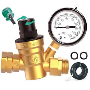 3/4 in. Brass Heavy Duty Water Pressure Regulator with Gauge Includes Screwdriver 2 Rubber Washers and Teflon Tape