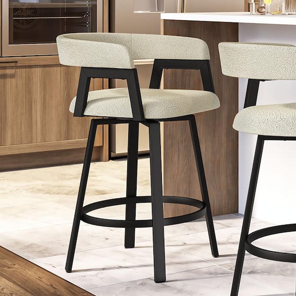 Amisco Caris 30 in. Cream Boucle Polyester / Black Metal Swivel Bar Stool